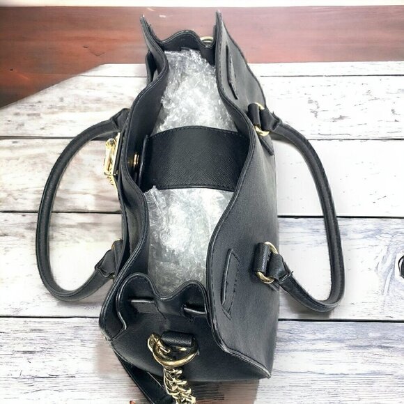 Michael Kors Medium Hamilton East West Satchel Black Saffiano Leather Gold HW - Picture 13 of 13